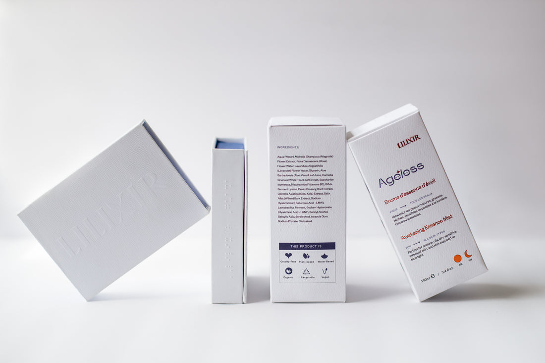 Lilixir skincare product packaging on a white background