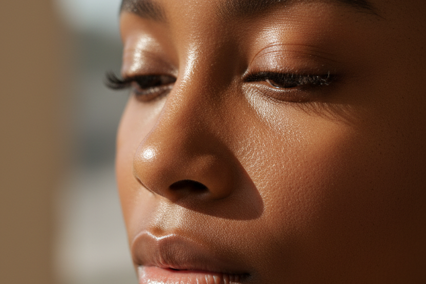 Close-up of a woman's face with a blurred background