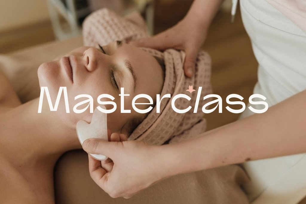 Person receiving a facial treatment with 'Masterclass' branding from LILIXIR