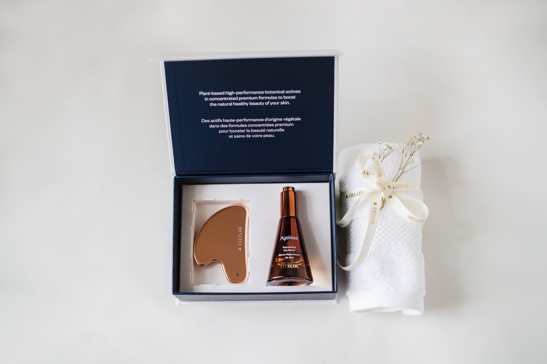 LILIXIR Ageless Day Serum and Golden Stainless Steel Gua Sha set offers a range of skincare benefits that target multiple concerns
